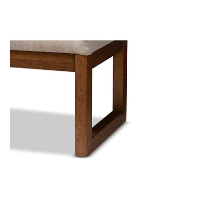 Light Beige Fabric Upholstered Walnut Brown Finished Wood Bench