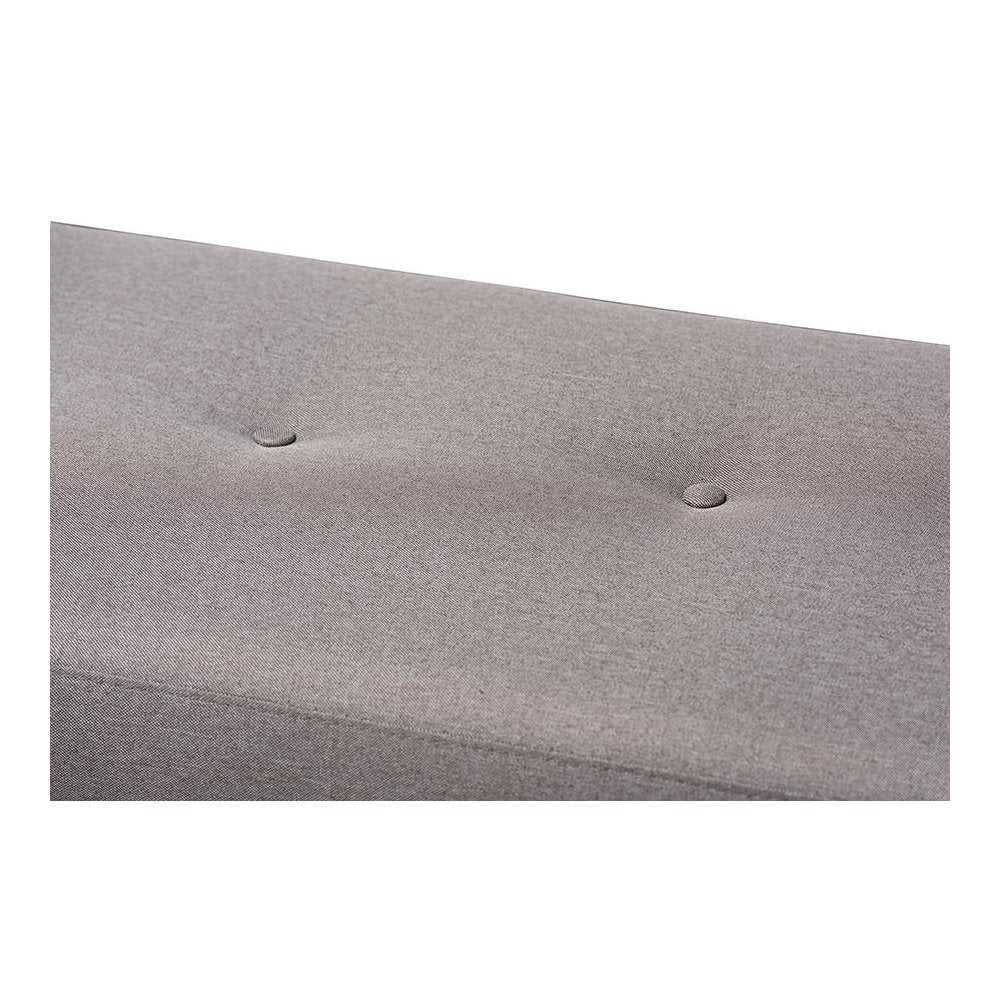 Grey Fabric Upholstered Walnut Brown Finished Wood Bench