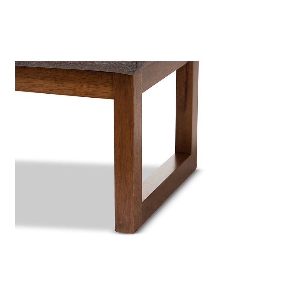 Grey Fabric Upholstered Walnut Brown Finished Wood Bench
