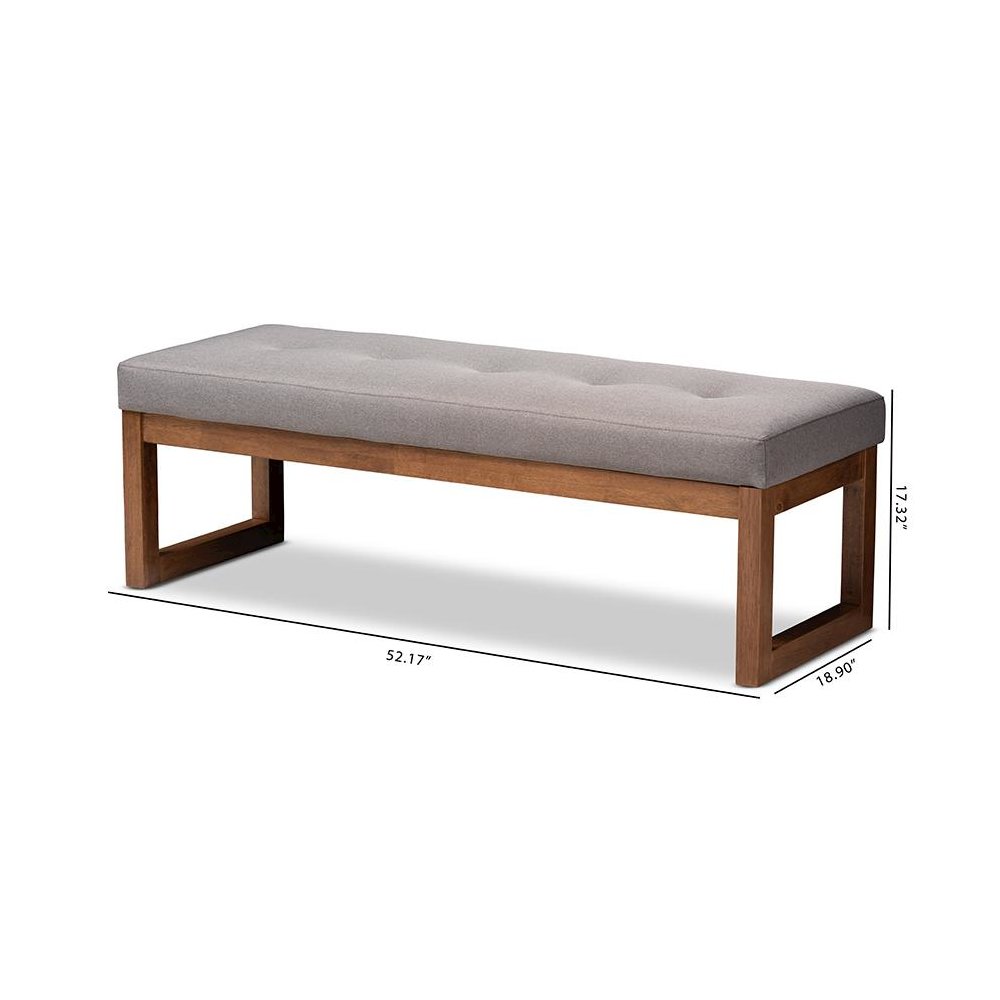 Grey Fabric Upholstered Walnut Brown Finished Wood Bench