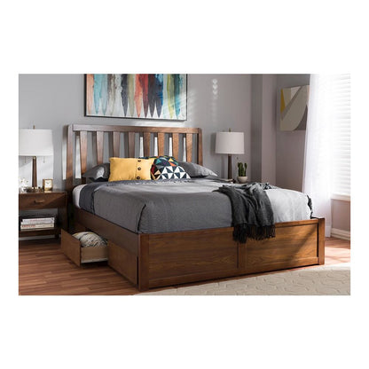 Raurey Modern and Contemporary Walnut Finished Queen Size Storage Platform Bed