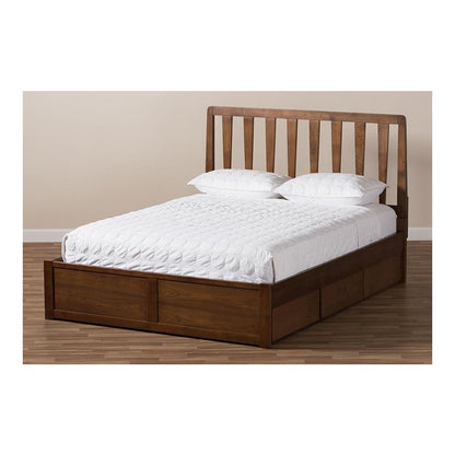 Raurey Modern and Contemporary Walnut Finished Queen Size Storage Platform Bed