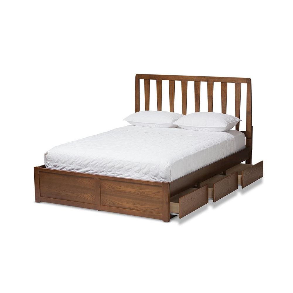 Raurey Modern and Contemporary Walnut Finished Queen Size Storage Platform Bed