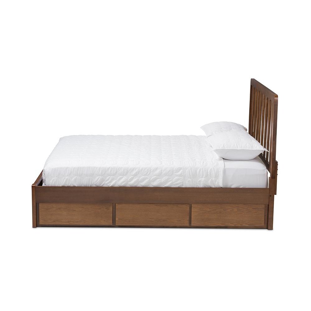 Raurey Modern and Contemporary Walnut Finished Queen Size Storage Platform Bed