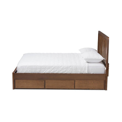 Raurey Modern and Contemporary Walnut Finished Queen Size Storage Platform Bed