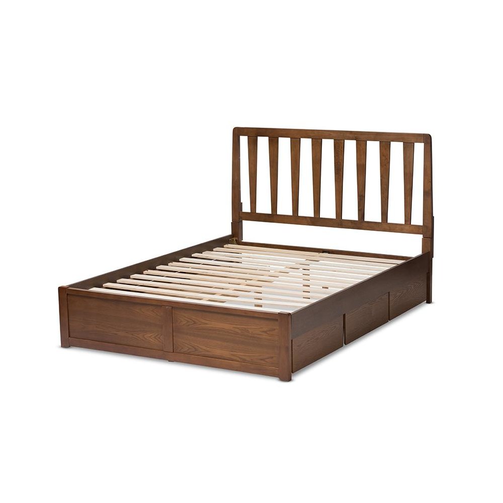 Raurey Modern and Contemporary Walnut Finished Queen Size Storage Platform Bed
