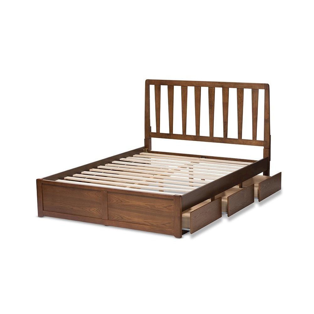 Raurey Modern and Contemporary Walnut Finished Queen Size Storage Platform Bed