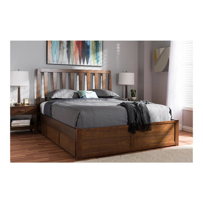 Raurey Modern and Contemporary Walnut Finished Queen Size Storage Platform Bed