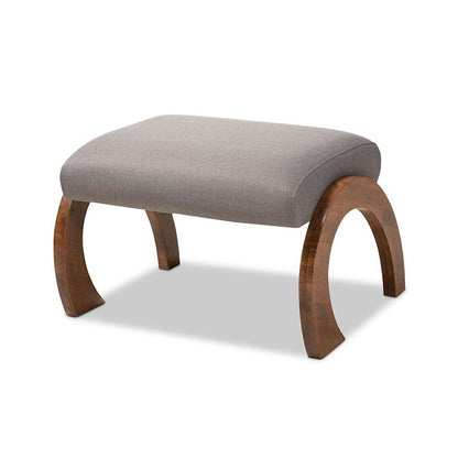 Grey Fabric Upholstered Walnut Brown Finished Wood Ottoman