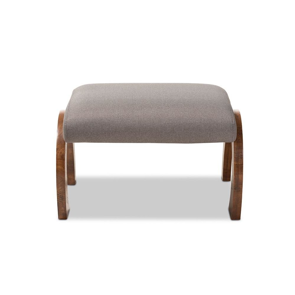 Grey Fabric Upholstered Walnut Brown Finished Wood Ottoman