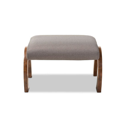 Grey Fabric Upholstered Walnut Brown Finished Wood Ottoman