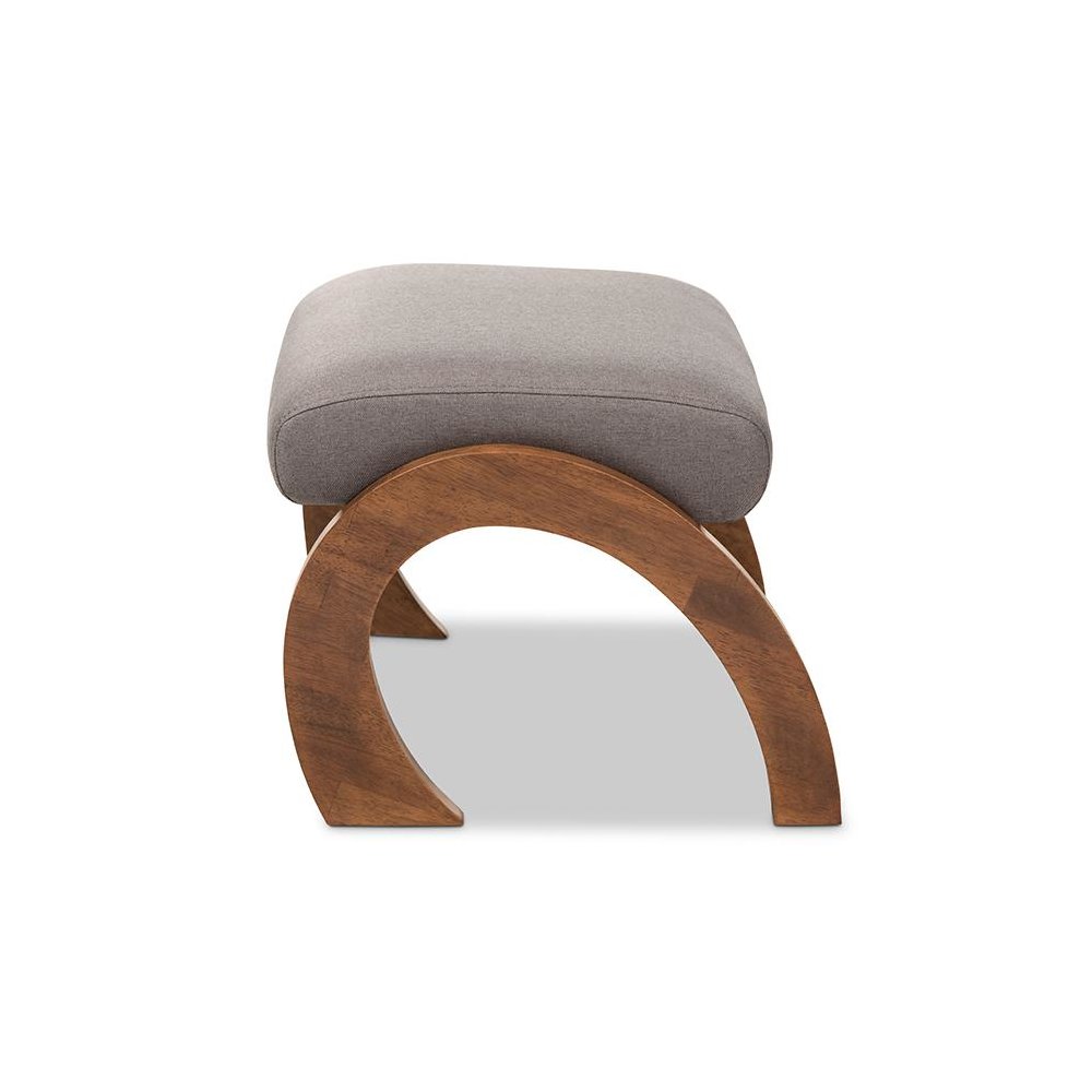 Grey Fabric Upholstered Walnut Brown Finished Wood Ottoman