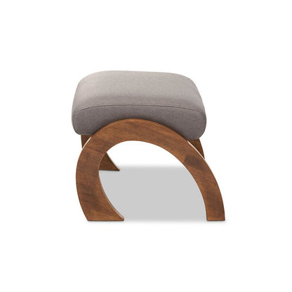 Grey Fabric Upholstered Walnut Brown Finished Wood Ottoman
