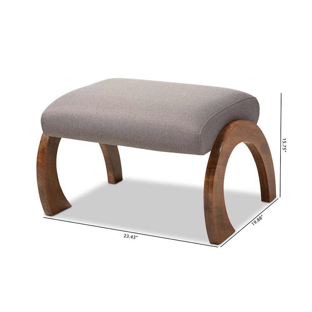 Grey Fabric Upholstered Walnut Brown Finished Wood Ottoman