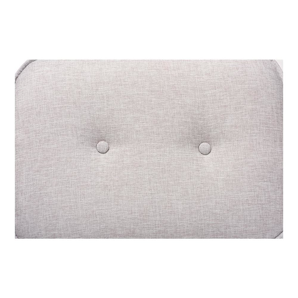 Greyish Beige Fabric Upholstered Walnut Brown Finished Wood Ottoman