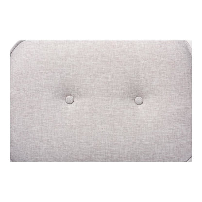 Greyish Beige Fabric Upholstered Walnut Brown Finished Wood Ottoman