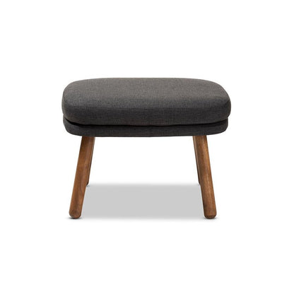 Dark Grey Fabric Upholstered Walnut Brown Finished Wood Ottoman