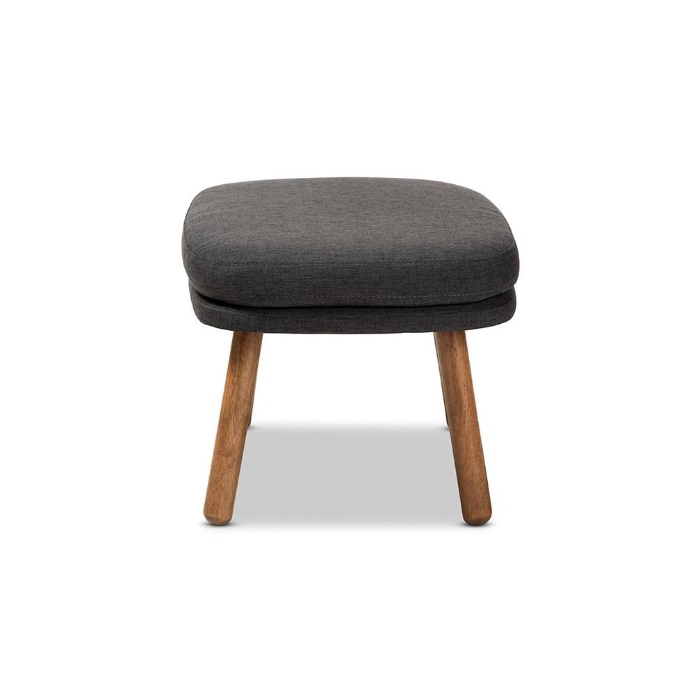 Dark Grey Fabric Upholstered Walnut Brown Finished Wood Ottoman
