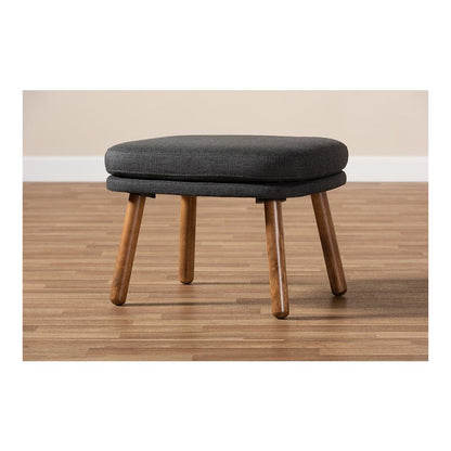 Dark Grey Fabric Upholstered Walnut Brown Finished Wood Ottoman