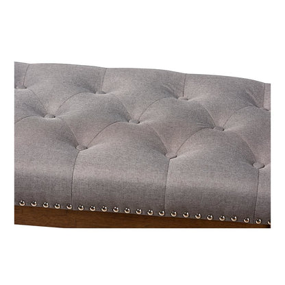 Grey Fabric Upholstered Walnut Finished Solid Rubberwood Bench