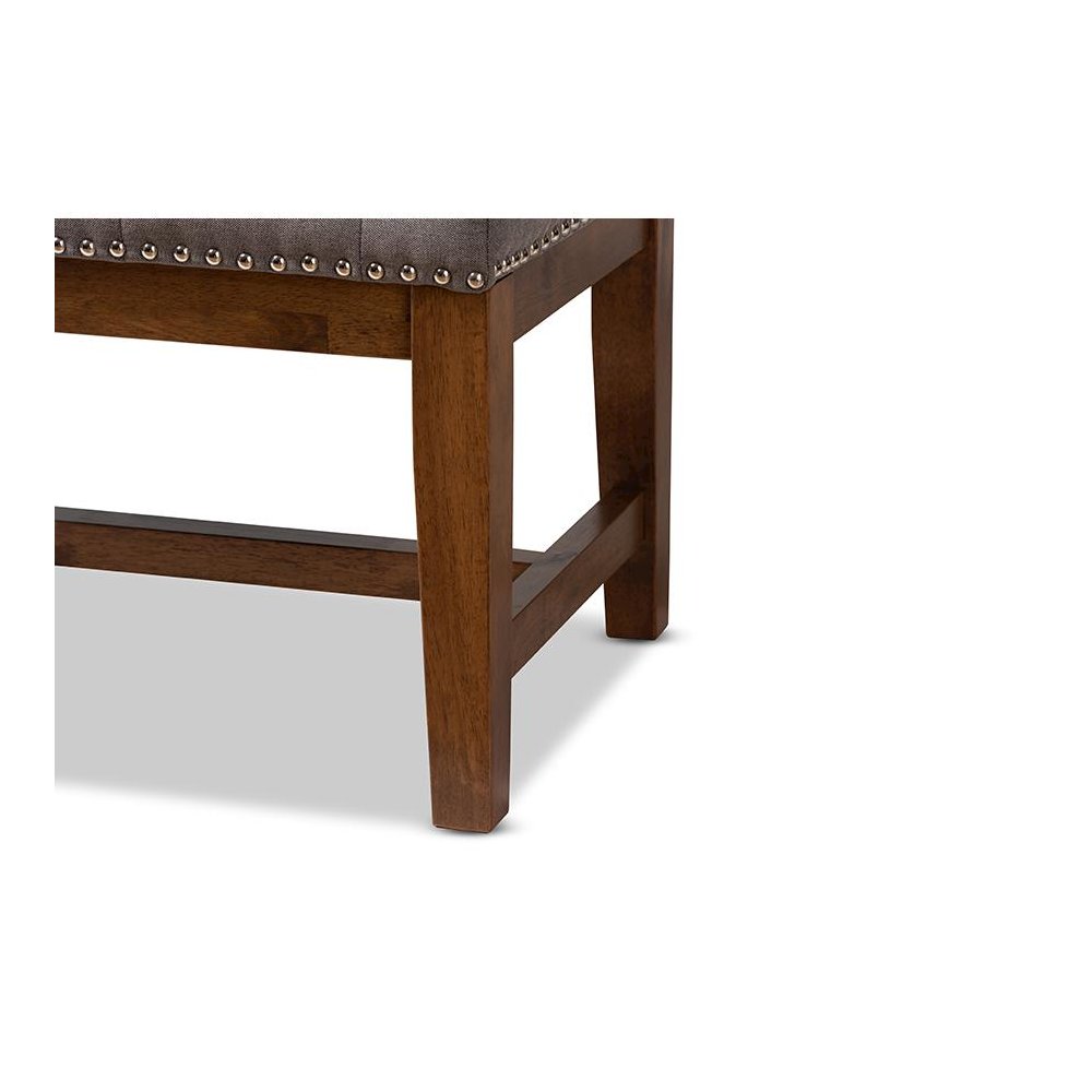 Grey Fabric Upholstered Walnut Finished Solid Rubberwood Bench