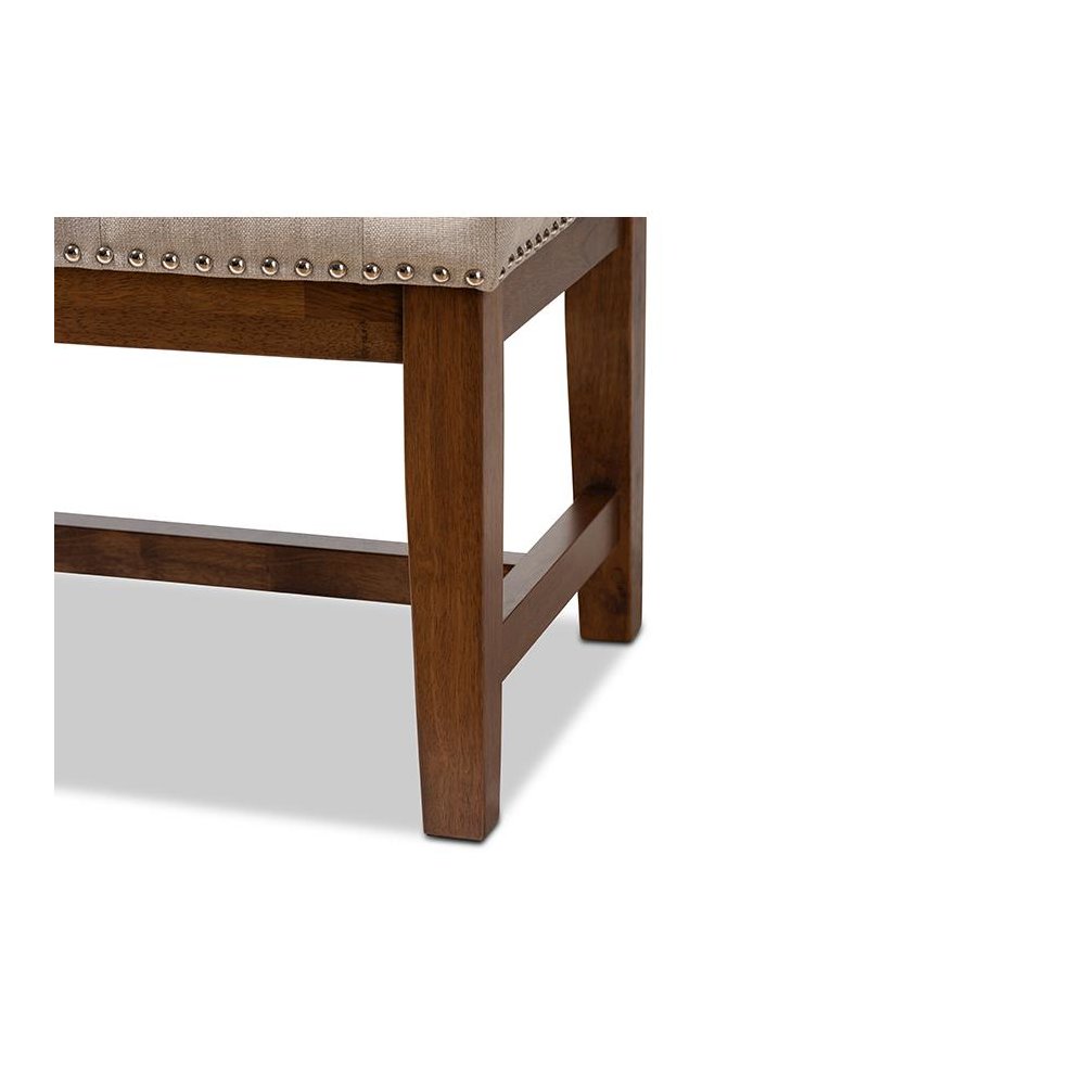 Light Beige Fabric Upholstered Walnut Finished Solid Rubberwood Bench