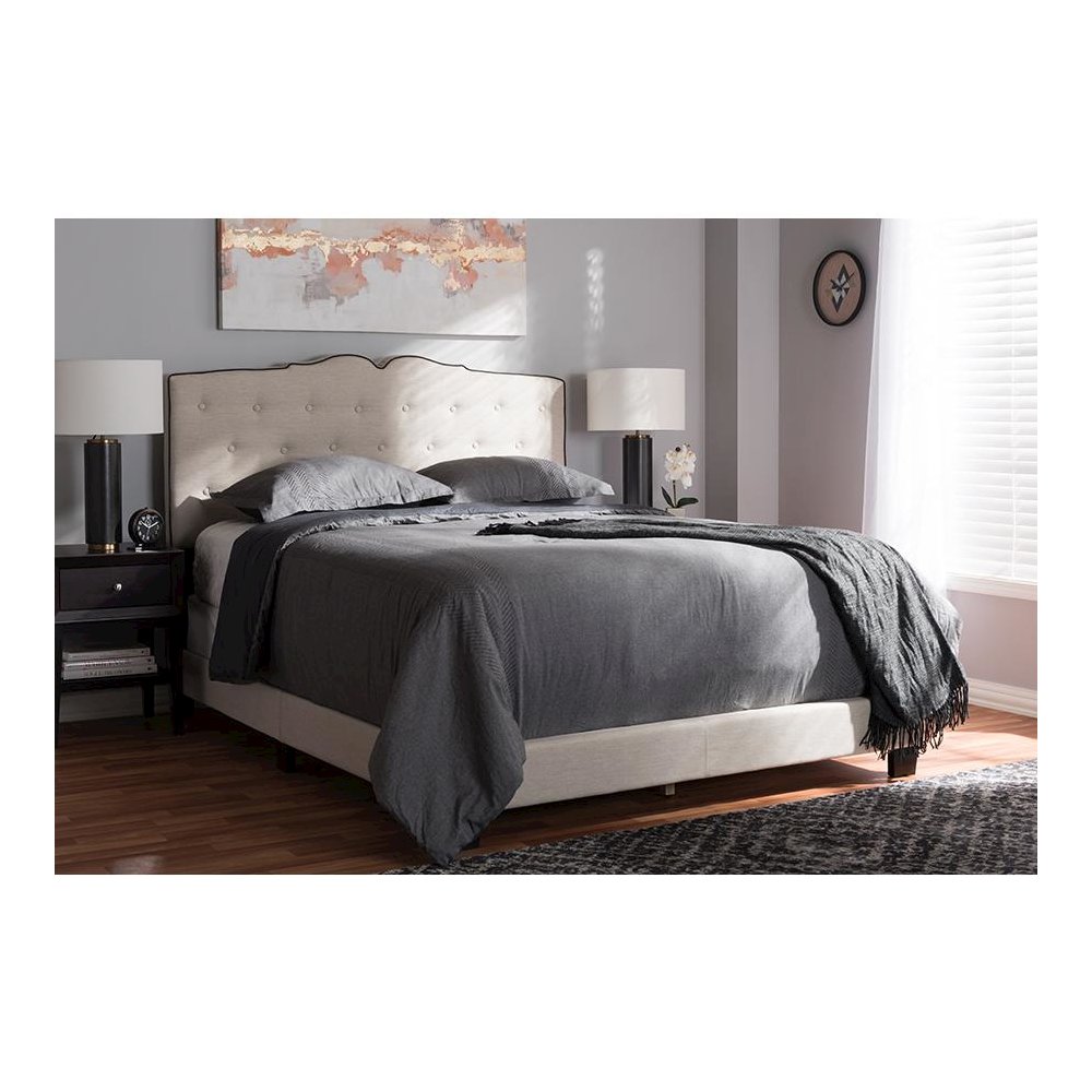 Vivienne Modern and Contemporary Light Beige Fabric Upholstered Full Size Bed