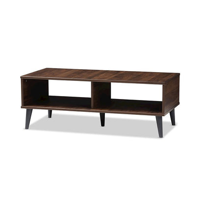 Pierre Mid-Century Modern Brown and Dark Grey Finished Wood Coffee Table