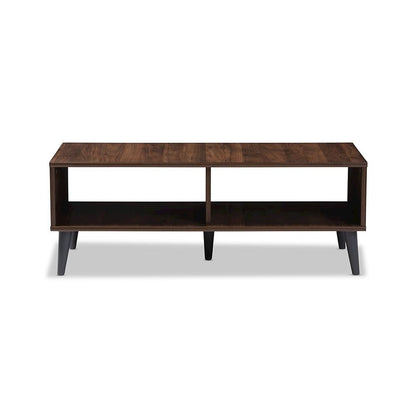 Pierre Mid-Century Modern Brown and Dark Grey Finished Wood Coffee Table