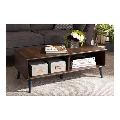 Pierre Mid-Century Modern Brown and Dark Grey Finished Wood Coffee Table
