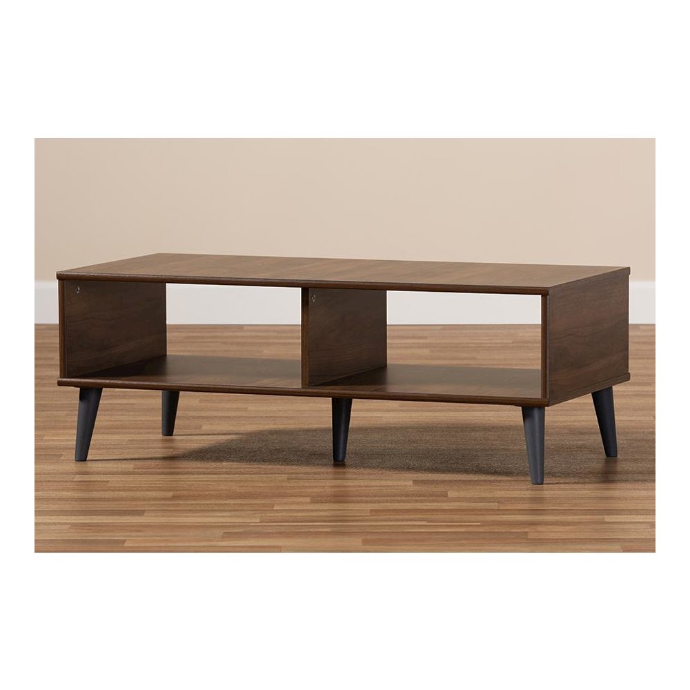 Pierre Mid-Century Modern Brown and Dark Grey Finished Wood Coffee Table