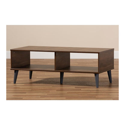 Pierre Mid-Century Modern Brown and Dark Grey Finished Wood Coffee Table