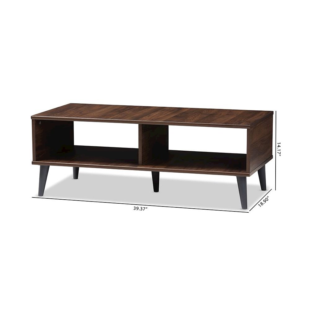 Pierre Mid-Century Modern Brown and Dark Grey Finished Wood Coffee Table