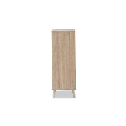 Baxton Studio Lisen Mid-Century Modern Light Oak and Grey 5-Drawer Chest