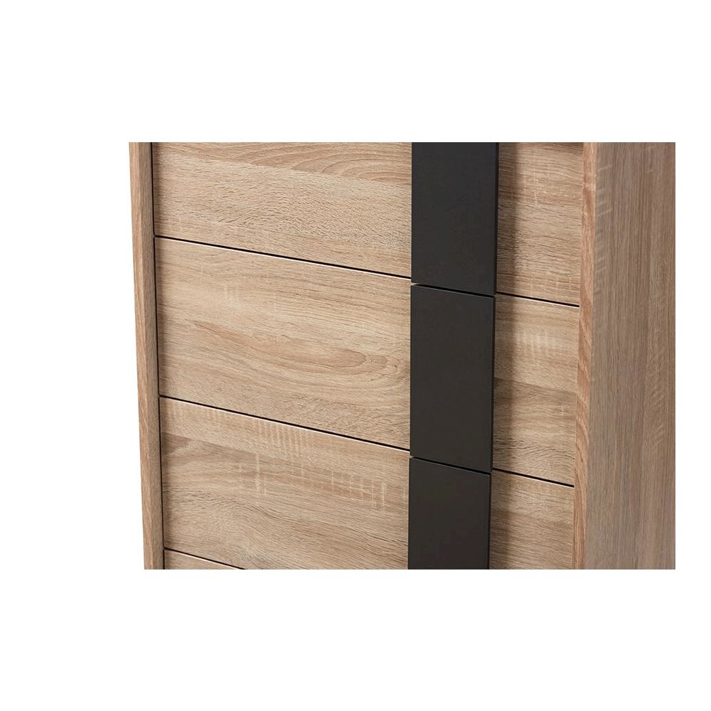 Baxton Studio Lisen Mid-Century Modern Light Oak and Grey 5-Drawer Chest