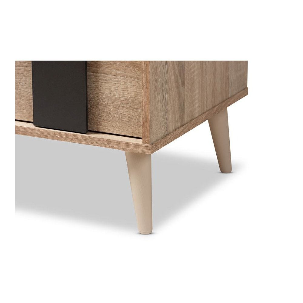 Baxton Studio Lisen Mid-Century Modern Light Oak and Grey 5-Drawer Chest