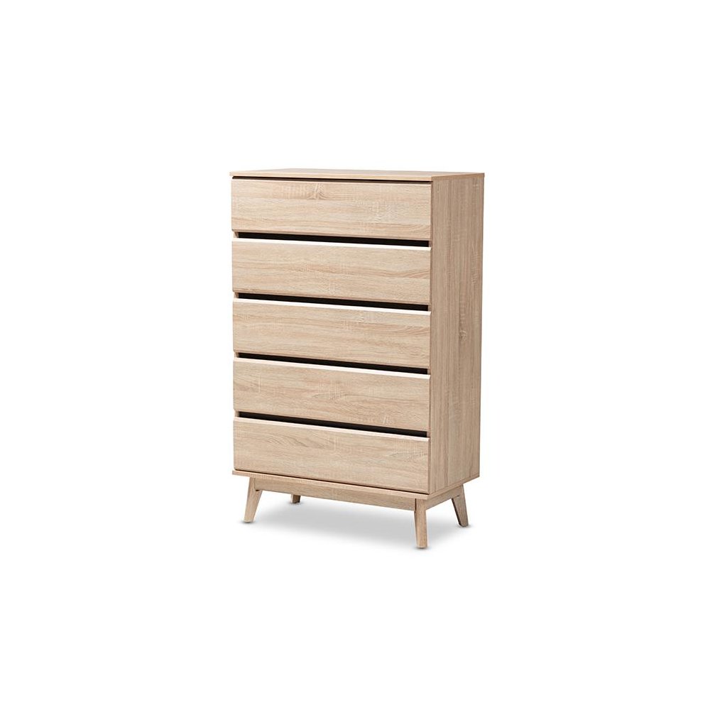 Baxton Studio Miren Mid-Century Modern Light Oak and Dark Grey 5-Drawer Chest