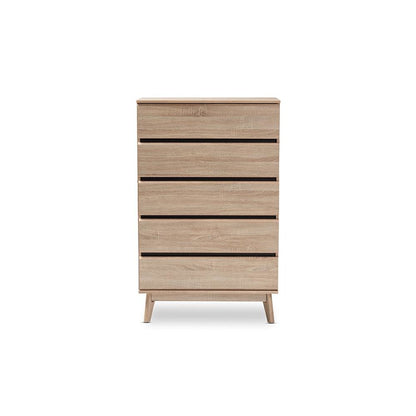 Baxton Studio Miren Mid-Century Modern Light Oak and Dark Grey 5-Drawer Chest