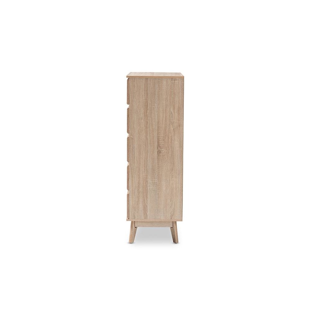 Baxton Studio Miren Mid-Century Modern Light Oak and Dark Grey 5-Drawer Chest