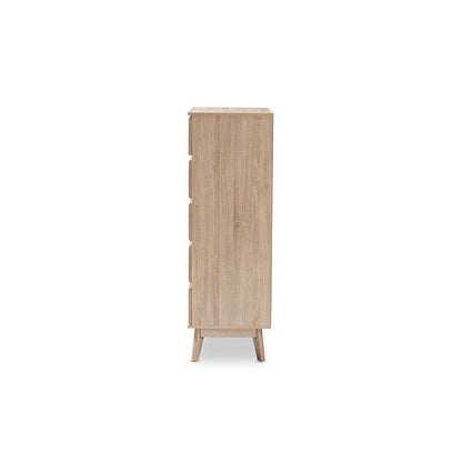 Baxton Studio Miren Mid-Century Modern Light Oak and Dark Grey 5-Drawer Chest