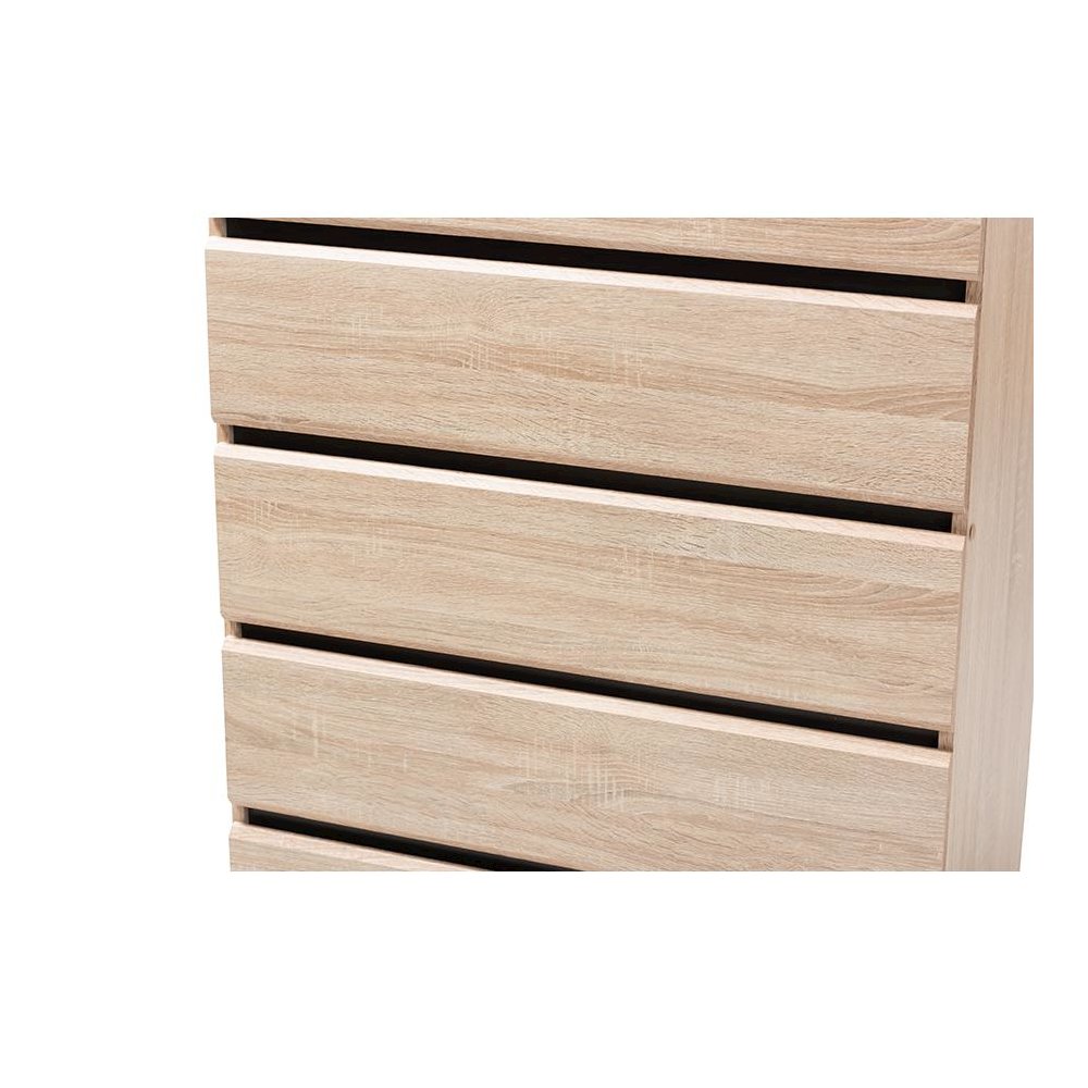 Baxton Studio Miren Mid-Century Modern Light Oak and Dark Grey 5-Drawer Chest