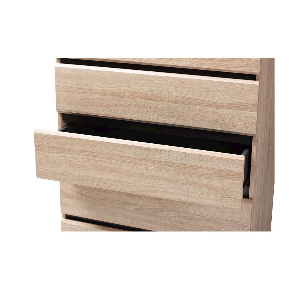 Baxton Studio Miren Mid-Century Modern Light Oak and Dark Grey 5-Drawer Chest