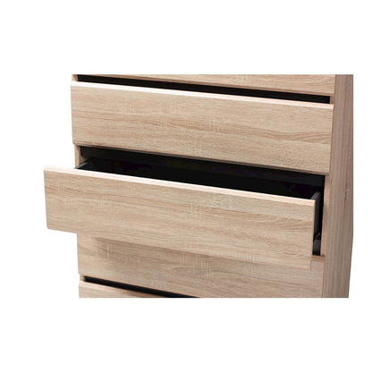 Baxton Studio Miren Mid-Century Modern Light Oak and Dark Grey 5-Drawer Chest