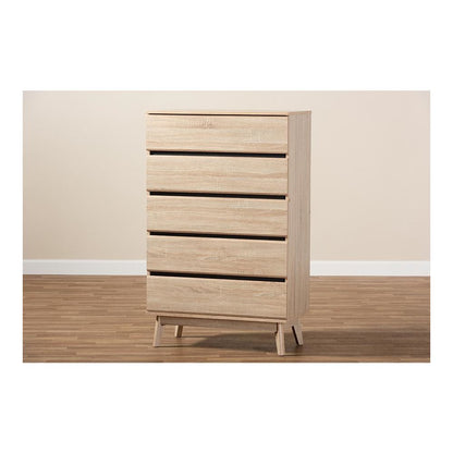 Baxton Studio Miren Mid-Century Modern Light Oak and Dark Grey 5-Drawer Chest