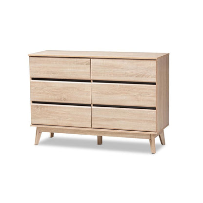 Baxton Studio Miren Mid-Century Modern Light Oak and Dark Grey 6-Drawer Dresser