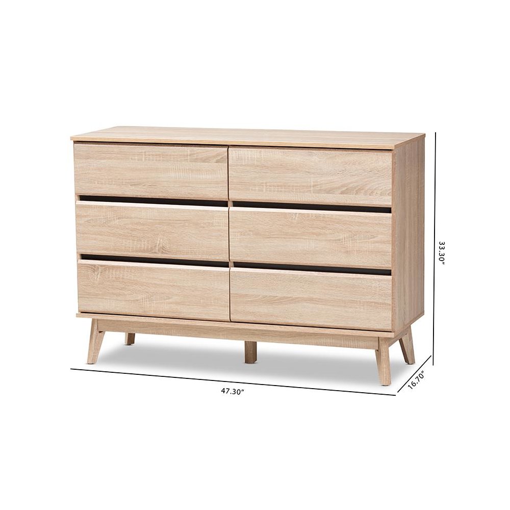 Baxton Studio Miren Mid-Century Modern Light Oak and Dark Grey 6-Drawer Dresser