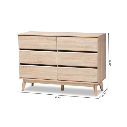 Baxton Studio Miren Mid-Century Modern Light Oak and Dark Grey 6-Drawer Dresser