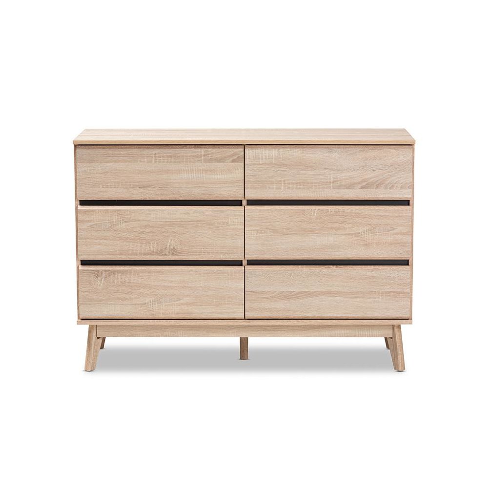 Baxton Studio Miren Mid-Century Modern Light Oak and Dark Grey 6-Drawer Dresser
