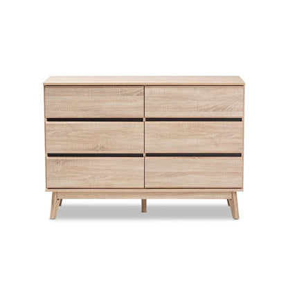 Baxton Studio Miren Mid-Century Modern Light Oak and Dark Grey 6-Drawer Dresser