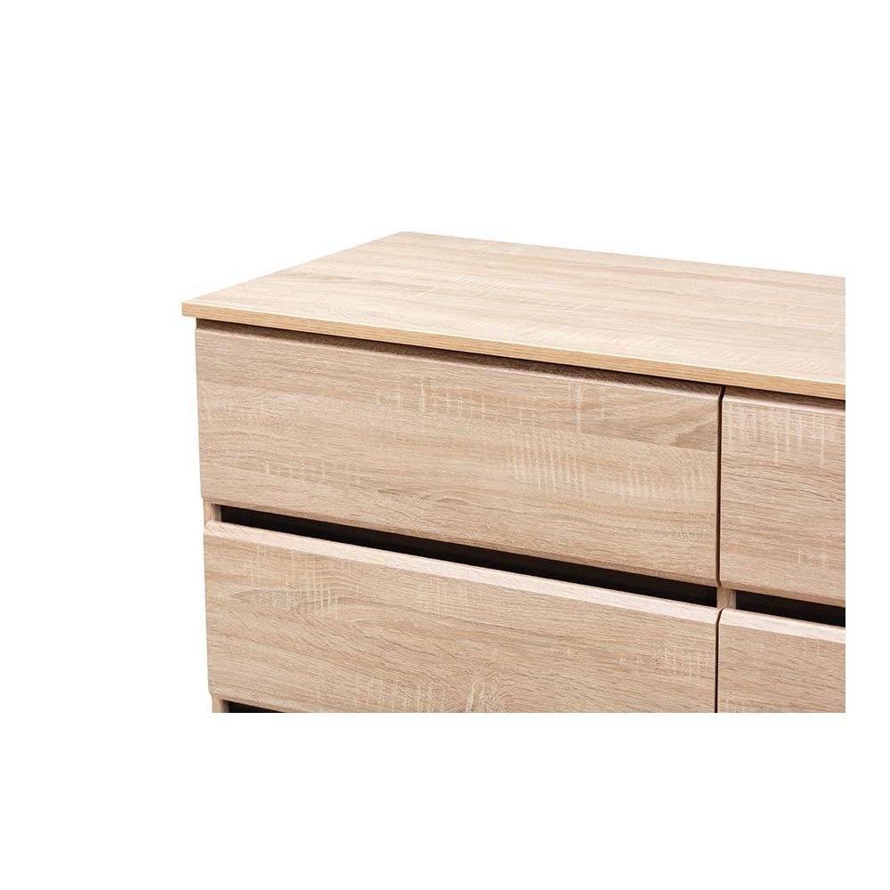 Baxton Studio Miren Mid-Century Modern Light Oak and Dark Grey 6-Drawer Dresser